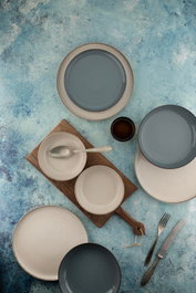 Hermia Juego de Cena de Porcelana de 16 Piezas Crema y Azul